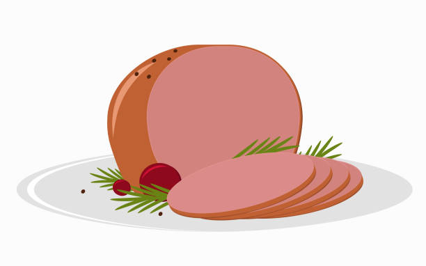 izolowany obraz szynki na talerzu, tradycyjne danie z pieczonego mięsa - ham baked roast pork holiday stock illustrations