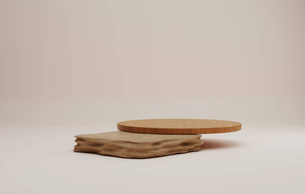 istock Geometric circle base rests on a broken stone plinth on simple cream color abstract background 1435755502