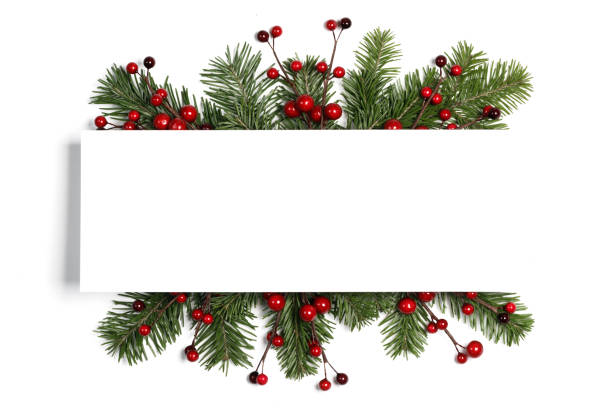 istock Christmas fir and red holly berry frame 1435763083