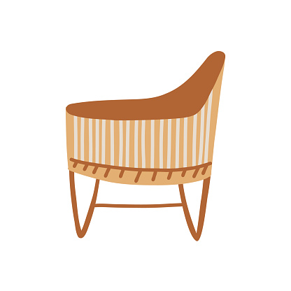 Minimalist Wooden wicker crib for a newborn baby. Boho Baby Nursery Scandinavian Neutral Decor Element. Baby Shower Minimalist Clipart for Newborn
