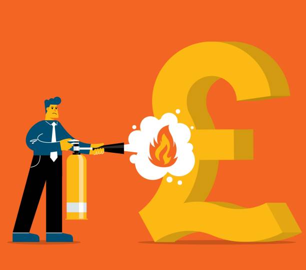 ilustrações de stock, clip art, desenhos animados e ícones de firefighter - pound - british currency pound symbol finance recovery