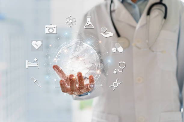 istock Medicine doctor working and touching on hologram modern virtual screen interface, Healthcare and futuristic technology concept 1435765179