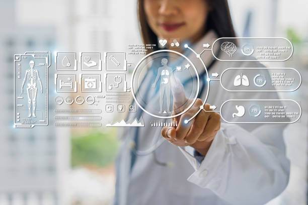 istock Medicine doctor working and touching on hologram modern virtual screen interface, Healthcare and futuristic technology concept 1435765193