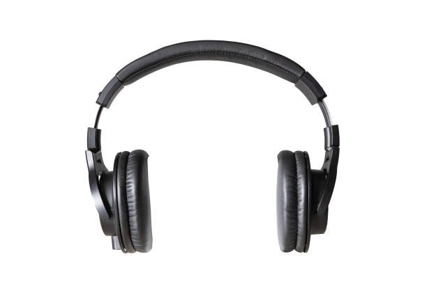 Black over-ear headphones on white background with clipping path stock photo