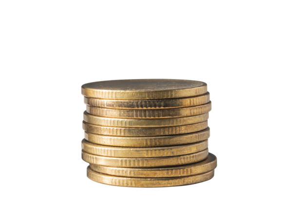 une pile de 10 pièces d’or - number 10 gold business paper currency photos et images de collection