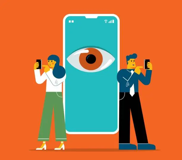 Vector illustration of Spying Smart Phone - Business people