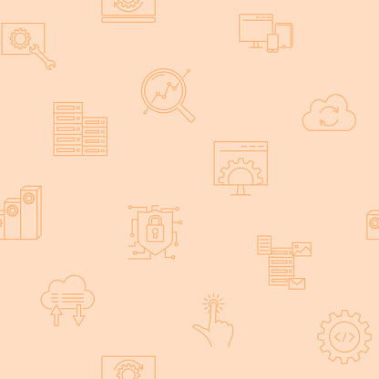 Computer Data Seamless Pattern In Line Style Stock Illustration ...