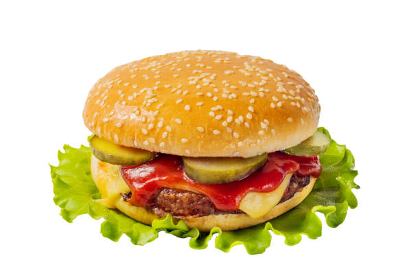istock Grilled cheeseburger with pickles and sauces in a white sesame bun 1435776586