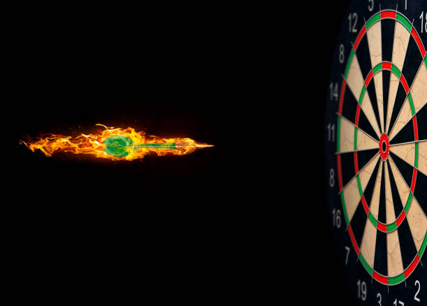 istock Darts, on fire flying to the target 1435778016