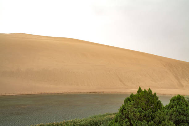 Crescent Moon Lake, also known as Yueyaquan, surrounded by the Singing Sand Mountains scenic spot in Dunhuang city