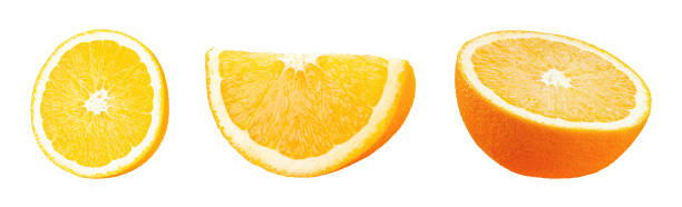 istock Sets of fresh oranges fruit isolated on white background. 1435780297