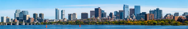 Panoramic View of the Beacon Hill and Back Bay Boston Skyline and Charles River, Massachusetts, USA stock photo