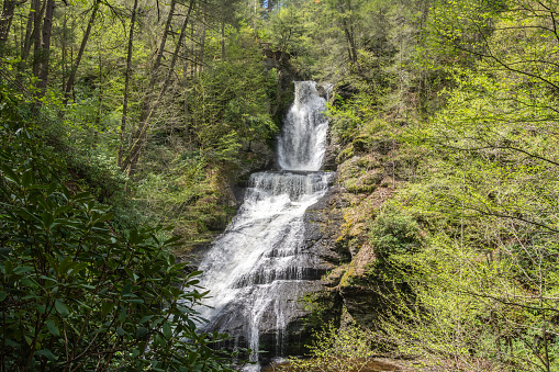 Dingmans Falls in Delaware Water Gap National Recreation Area, Pennsylvania. It has a vertical drop of 39.6 m (130 ft) and is the second highest waterfall in Pennsylvania.