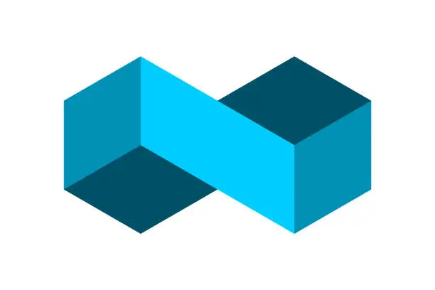 Vector illustration of Blue Infinity symbol made of cubes. Geometric rectangular eternal sign.