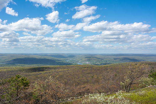 View over the the Delaware Water Gap National Recreation Area, where the Delaware River separates the ridges of New Jersey from those of Pennsylvania and New York.