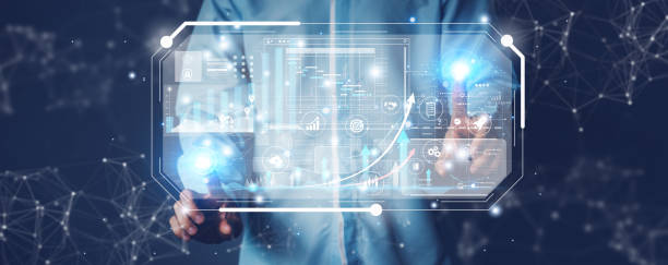 istock Big data concept. Businessman hand touch hologram screen technology. AI (Artificial intelligence) concept. Business technology link digital marketing. and Financial banking. 1435794895