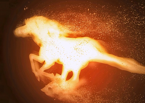 3d illustration of a running flame horse