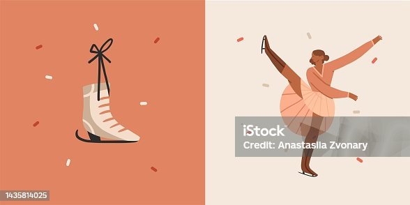 istock Hand drawn vector abstract graphic Merry Christmas and Happy new year illustration figure ice skating people.Christmas cute design background.Winter holiday art concept.Modern creative greeting card. 1435814025