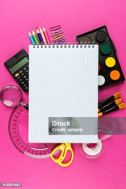 Office And School Supplies Stock Photo - Download Image Now - Adhesive Tape, Arrangement, Back to School
