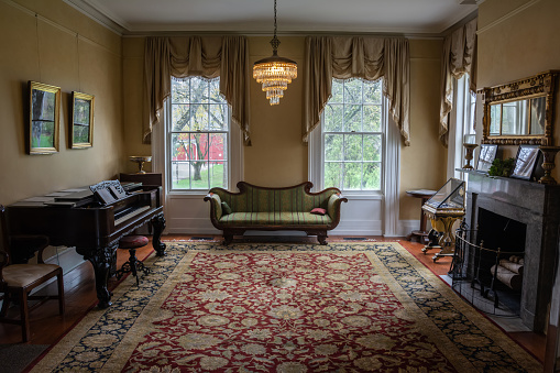 Newtonville, New York, United States of America - April 26, 2017. Interior view of the Pruyn House, a historic mansion located in Newtonville in Albany County, New York. It was built between 1824 and 1836 and is open to the public as the historical and cultural arts center for the Town of Colonie.