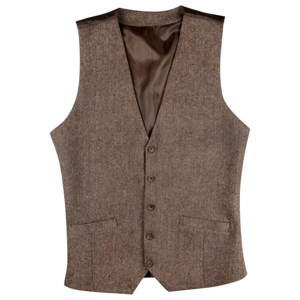 Brown Herringbone Texture Waistcoat Isolated On White Background