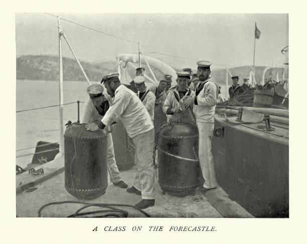 istock British Royal Navy sailors fitting 72lb electro contact naval mines, 1890s, Victorian warfare 19th Century 1435830720