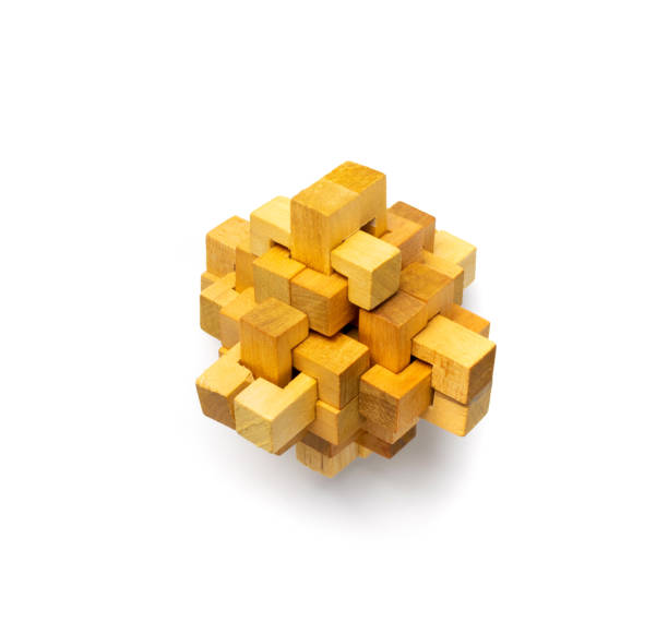 ウッドパズル、脳の体操、木製のロジックゲーム3dブロック - cube puzzle three dimensional shape block ストックフォトと画像