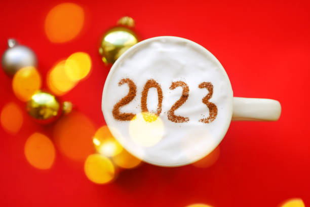 istock 2023 cup of coffee top view. 1435837139