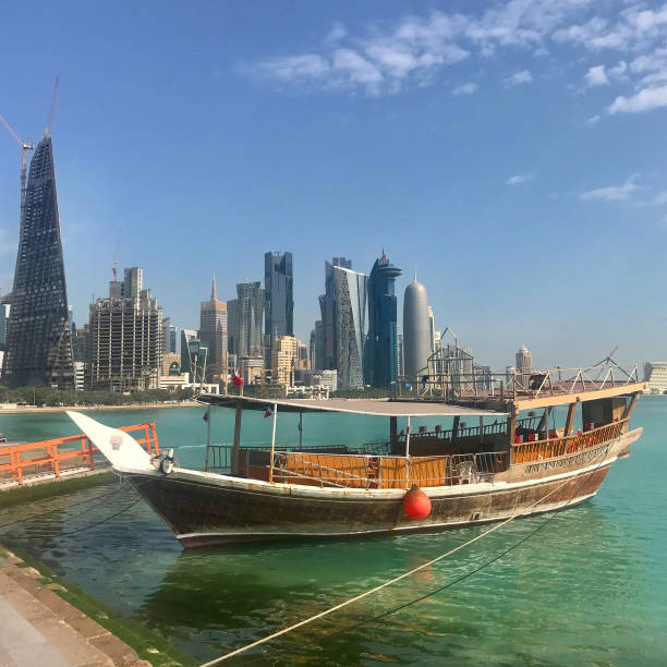 istock Traditional dhow vessel moored on The Corniche in Doha, Qatar 1435838389