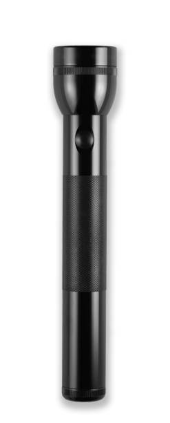 istock Metal black flashlight on a white isolated background, product photo 1435848463