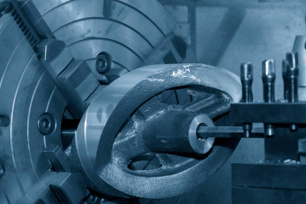 istock The lathe machine bore cutting the cast  iron parts by lathe tools. 1435852629