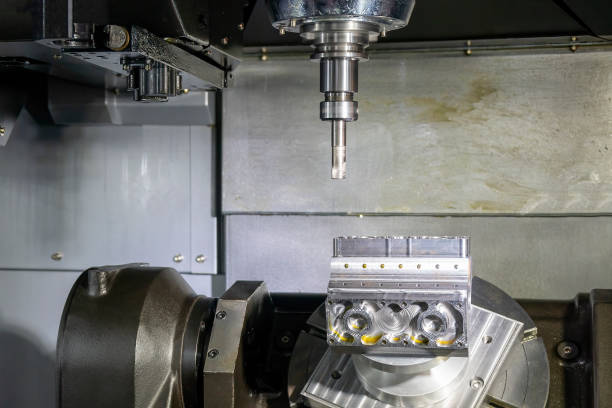 istock The 5-axis machining center cutting the V8 cylinder block with solid ball end mill tool. 1435852637