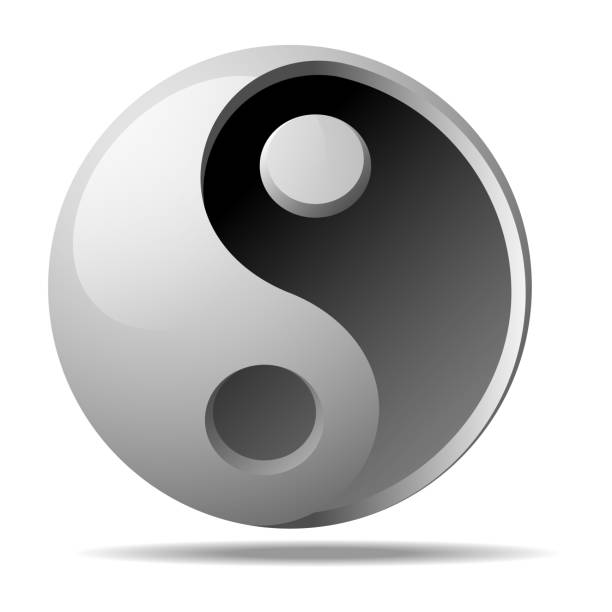 ilustrações, clipart, desenhos animados e ícones de placa 3d ying - yin yang ball