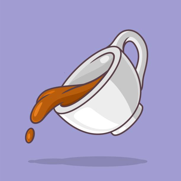 하얀 컵에서 쏟아지는 커피 - coffee cup hot drink coffee coffee crop stock illustrations