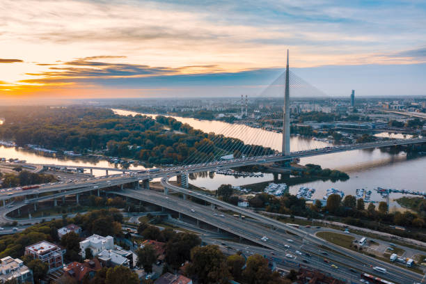 istock New, modern bridge on the river Sava, Belgrade, Serbia. 1435860090