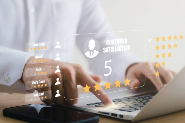 istock User give rating to service experience on online application, Customer review satisfaction feedback survey concept, Customer can evaluate quality of service leading to reputation ranking of business. 1435860450