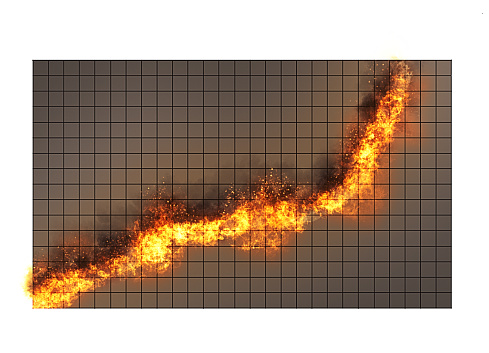 Representing financial or investment success and growth, a rising line on a graph bursts into flames.