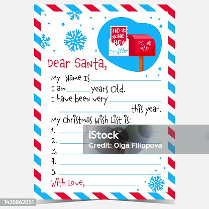 istock Christmas letter to Santa with blank template. 1435862051