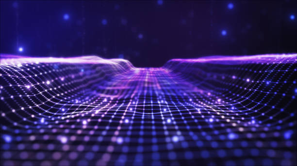 istock Futuristic flying over 3D purple blue digital landscape mountain terrain abstract technology background - moving dots and lines network connection structure in space background. 3D Rendering. 1435863676