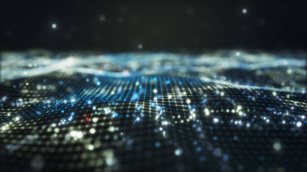 istock Futuristic flying over 3D green blue digital landscape mountain terrain abstract technology background - moving dots and lines network connection structure in space background. 3D Rendering. 1435863681