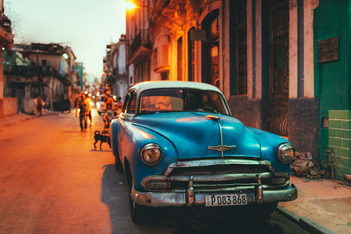 American vintage car parking at a street of Havana, Cuba