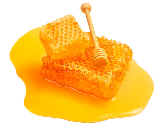istock Honey stick and  Honeycomb isolated on white background, top view. 1435864107