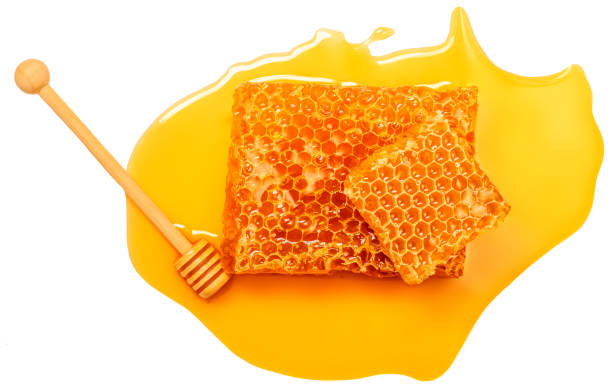 istock Honey stick and  Honeycomb isolated on white background, top view. 1435864139
