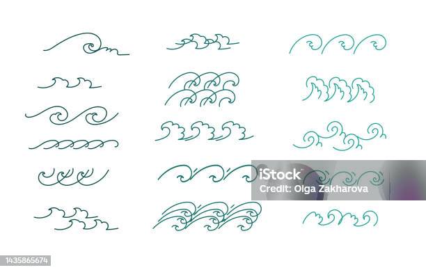 Wave Doodle Line Pattern Wave Sea Aqua Flow Line Doodle Set Vector Hand Drawn Sketch Doodle ...