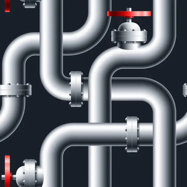 Vector illustration of Metal pipelines with red faucet seamless pattern vector illustration