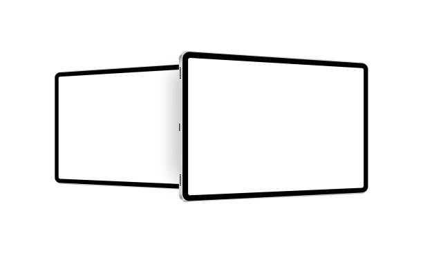 빈 수평 스크린이있는 태블릿 모형, 측면 원근감보기 - 태블릿 stock illustrations