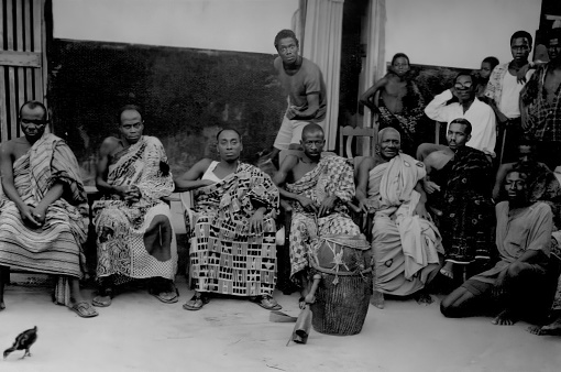 Agormanya, Ghana - 1959: A group of local men in the village of Agormanya in Ghana c.1959
