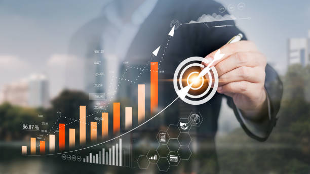 istock Businessman touching virtual screen Analyzing financial and investment data, planning strategies to increase sales profits, long-term business plans. 1435873752