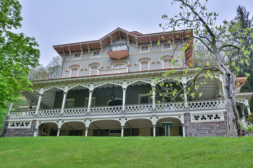 Jim Thorpe, Pennsylvania, United States of America - May 1, 2017. Asa Packer Mansion in Jim Thorpe, PA. Completed in 1861, it was the home of Asa Packer (18051879), a coal and railroad magnate, philanthropist, and founder of Lehigh University. Asa Packer was also a major contributor in the Lehigh Valley Railroad system. The mansion is one of the best preserved Italianate Villa homes in the United States, with original Victorian furnishings and finishes. It was designated a National Historic Landmark in 1985.
