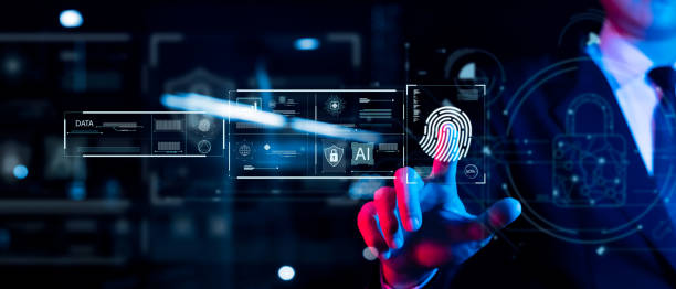 istock business man Fingerprint scanning and biometric authentication, cybersecurity and fingerprint password, future technology and cybernetics. 1435873943